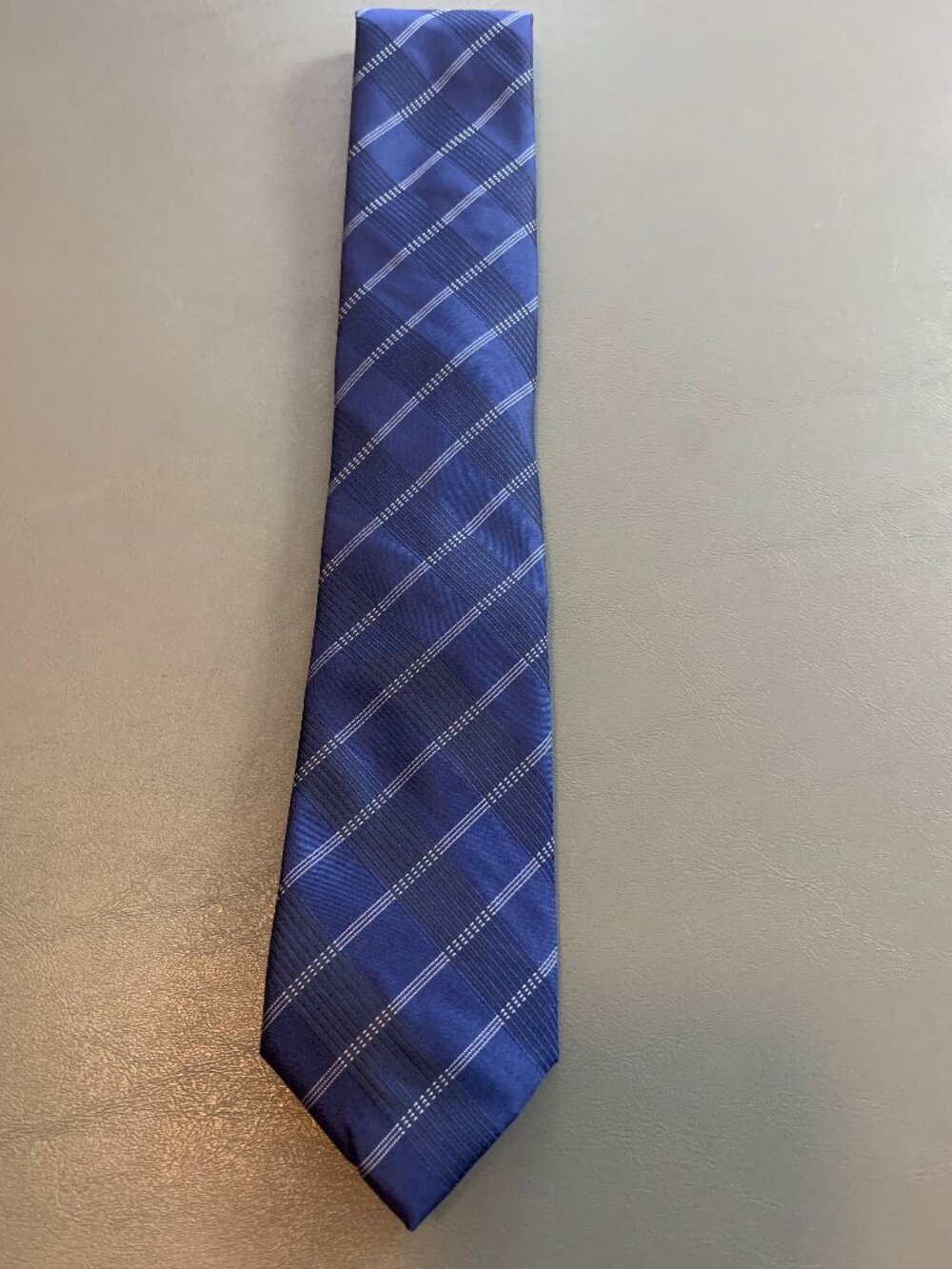 Calvin Klein Men's Polyester Silk 3'' Neck Tie, Blue Jewel Linear Grid, One Size